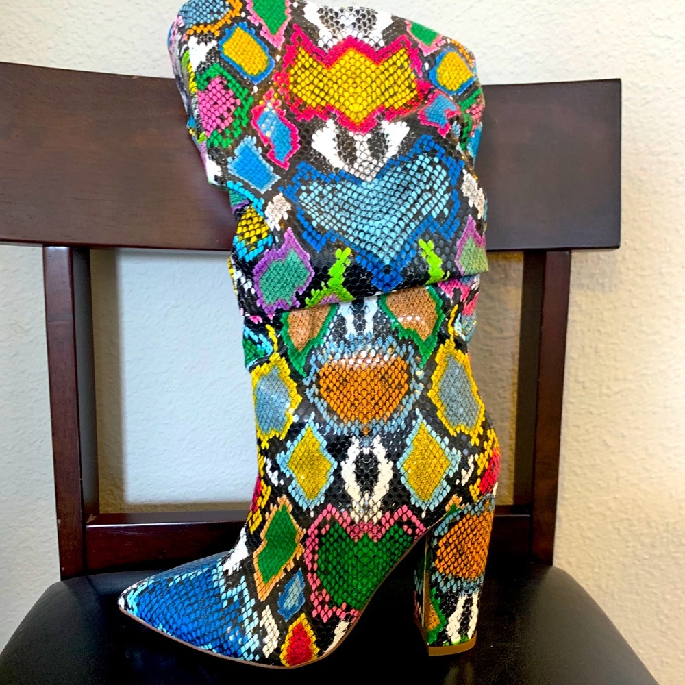 Multi-colored snake print boots